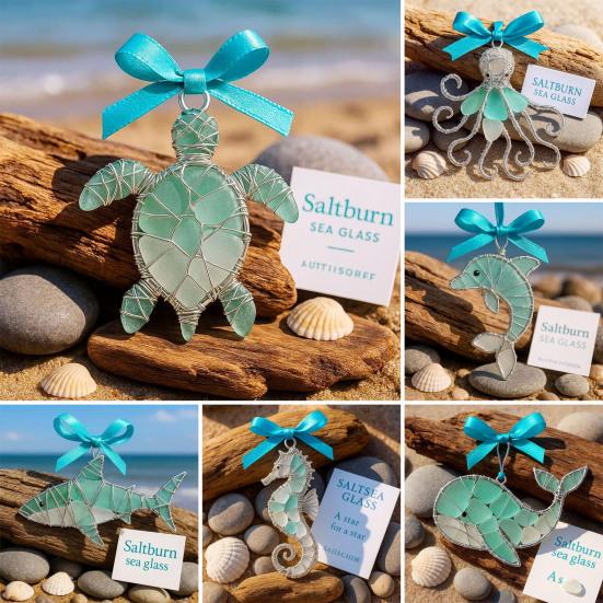 Handgemaakte Zee Glas Oceaan Ornamenten 2D Acryl Kust Hangende Ornamenten Zee Schildpad Octopus Zeepaardje Vis Cadeaus voor Boom Huis Decoratie Strand Liefhebbers