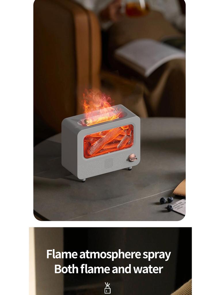 Bluetooth Flame Aroma Diffuser Humidifier - Colorful Spray, Large Desktop Fireplace Design