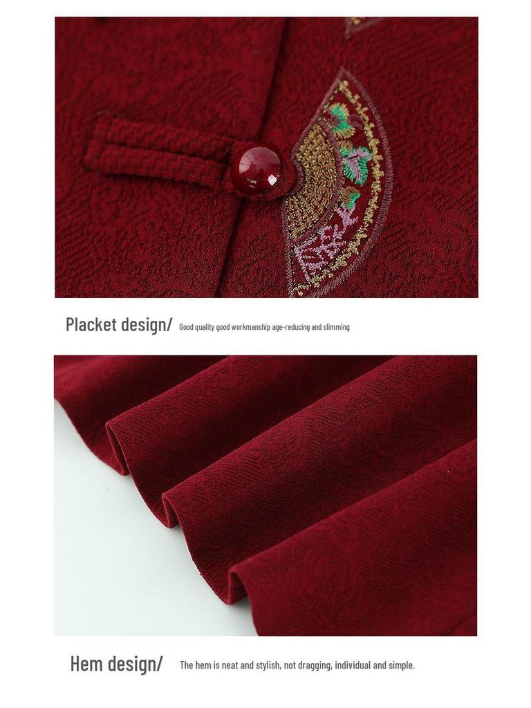 Women's Plus Velvet Thickened Tang Suit for Autumn/Winter - Warm Woolen Top for Elderly Grandmother