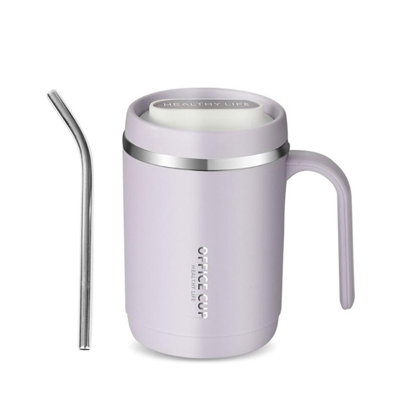 

Portable Coffee Cup with Straw 500ML Leak Proof Coffee Mugs Stainless Steel Material Suitable for Convenient Drinking 1