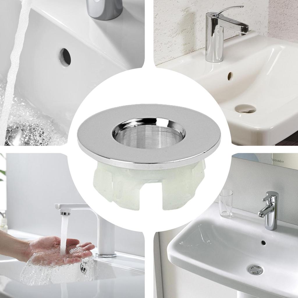 1PCS Plastic Bathroom Kitchen Basin Sink Overflow Cover Ring Insert Replacement Chrome Hole Round Drain Cap Basin Accessory