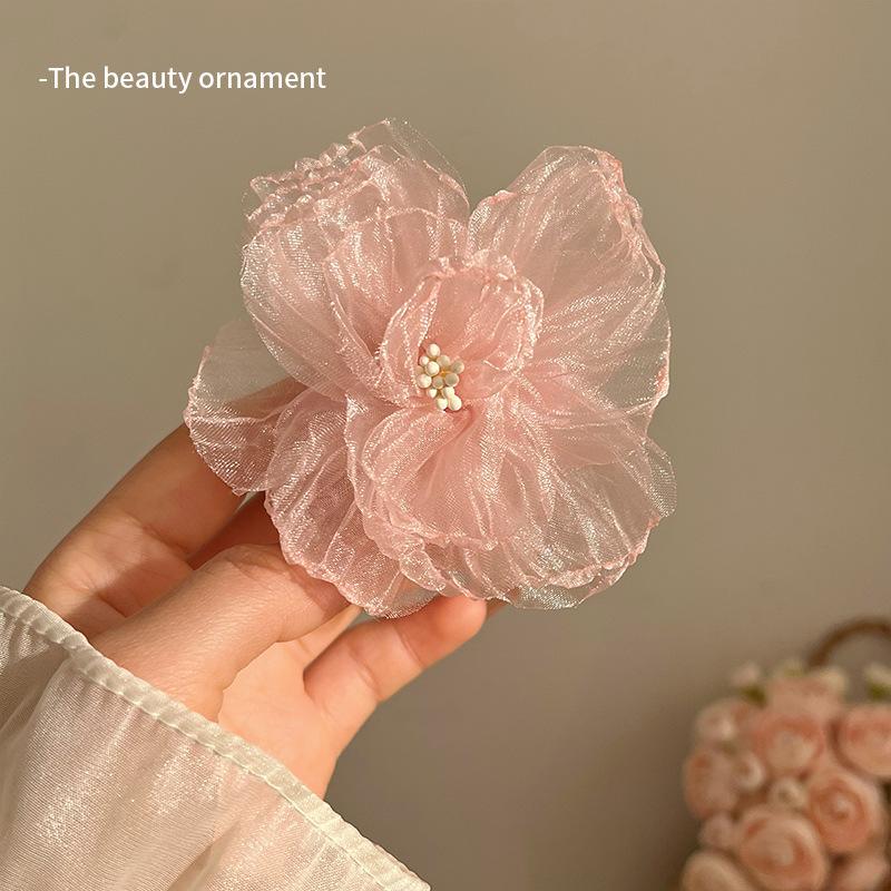 2pcs Elegant Bohemian Chic White Mesh Flower Hair Clips | Ruffled Petal Design, Sweet Floral Hair Accessories | for Women and Girls