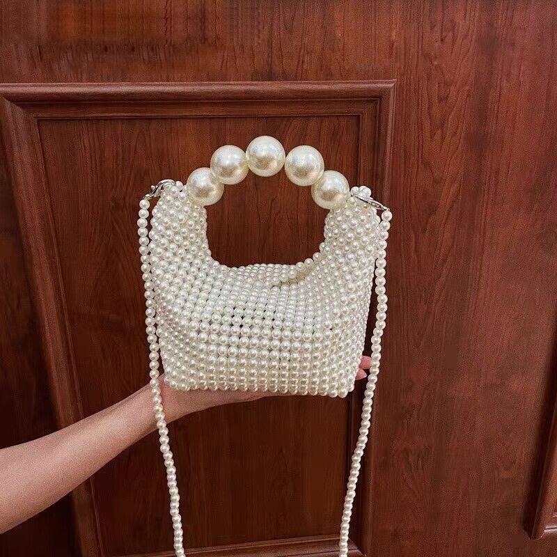 Yogodlns Handmade New Pearl Handbags For Women Fashion Trendy Portable Purse Party Shoulder Tote Bags