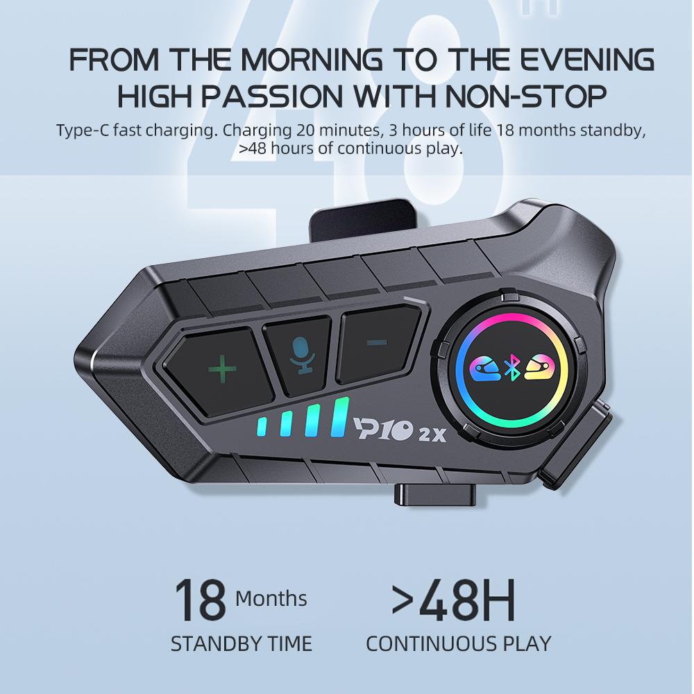 2pcs Universal Motorcycle Intercom/Headset for 2 Riders Helmet Intercommuni 300M 2000mAh Bluetooth 5.3 Earphone Interphone 2-in-1 Mic for All Helmet