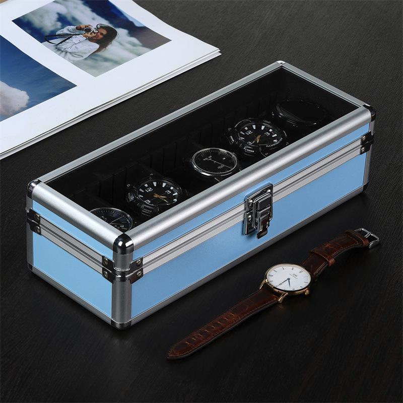

Aluminum Alloy Watch Box with Transparent Lid, 5 Slots, Multiple Colors