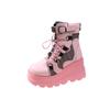 Novo Design Botas Punk Góticas para Motociclista Plataforma Salto Alto Grosso Cano Curto Botina Feminina Cool Salto Anabela Sapatos Femininos Pretos