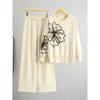 Autumn and Winter Chic Flower Design Round Neck Long Sleeve Hot Diamond Pullover Sweater Wide Leg Pants Two-piece Set