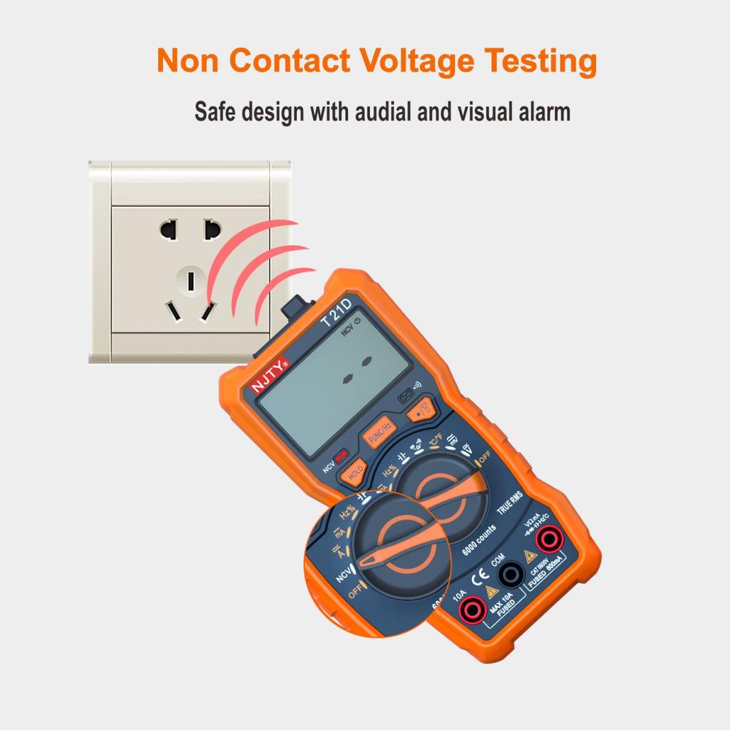 NJTY T21D Digital Multimeter 6000 Counts Voltmeter AUTO Current Resistance Temperature Diode Multi Tester with Backlight Screen