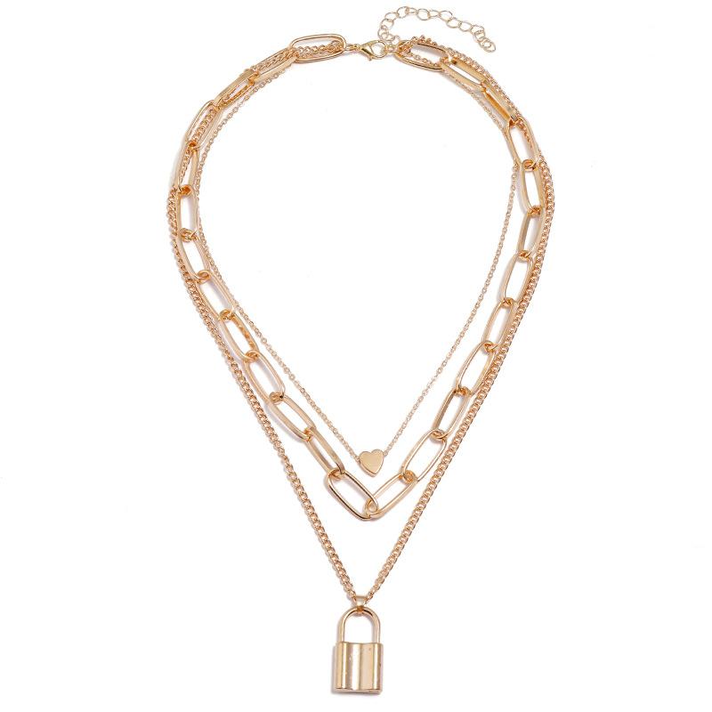 Multi-layers Necklaces for Women Personality Hollow Geometric Pendantes Necklaces Gold Cross Necklaces Punk Collar