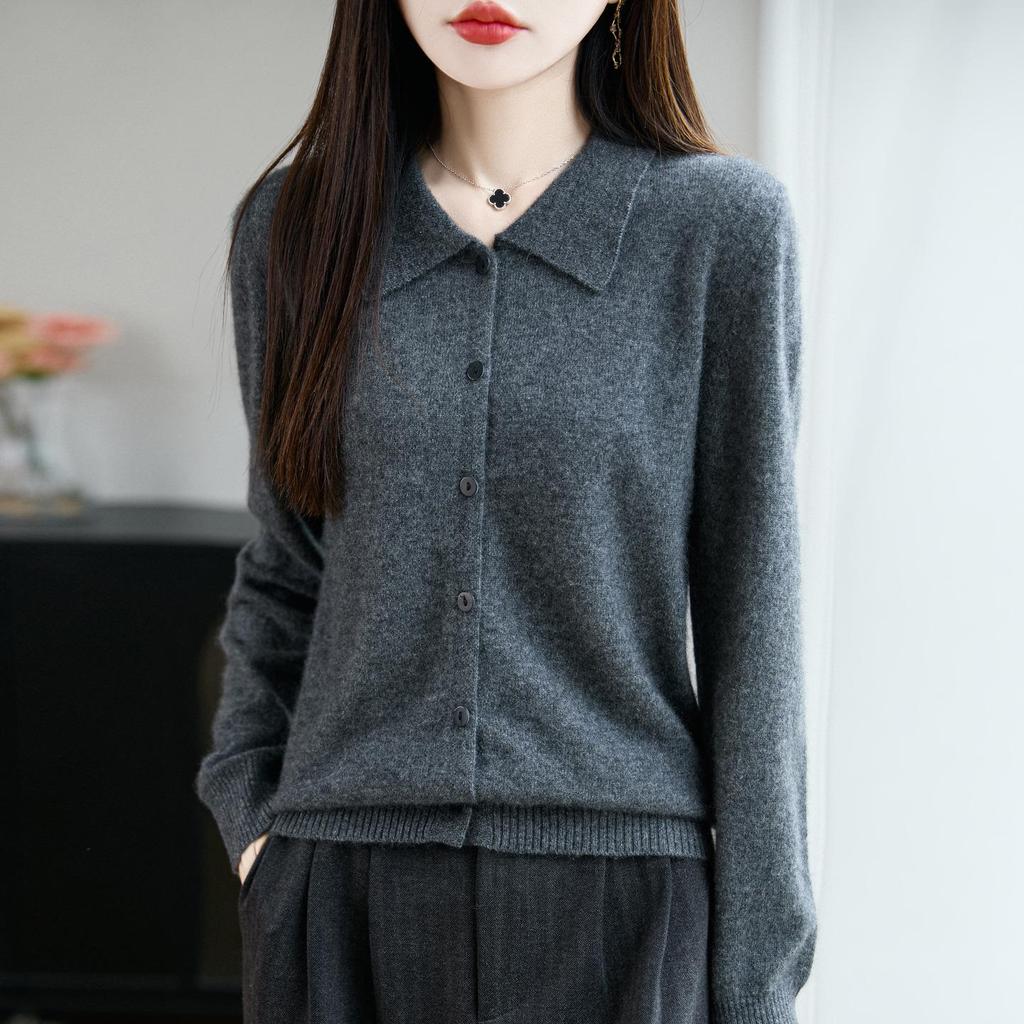 2026 Spring/Summer Women's Polo Collar Knit Shirt Sweater - Loose Long-Sleeved Wool Cardigan Fashion Outerwear