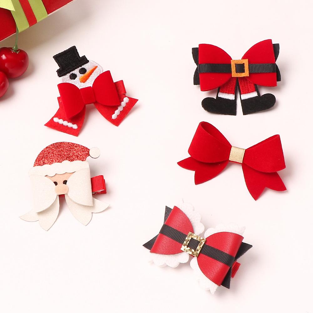 New Children's Christmas Hairpin Bow Red Santa Snowman Deer Hairpin Headwear Girls Kids Hair Accessories
