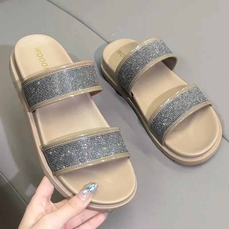 

Fashion Rhinestone Slides Open Toe Summer 2025 Pvc Women s Slippers and Ladies Sandals Cheap Liquidation Trend Designer Luxury 39 Shoes 40