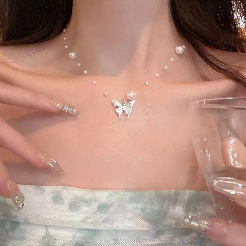 Camellia Double-layer Pearl Necklace Women's Summer Light Luxury High-end Niche Design Neck Chain Temperament Fringed Collarbone Chain