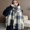 Classic Long Tassel Neckscarf Soft Women Thickened Scarf Soft Plaid Knitted Scarf  Spring
