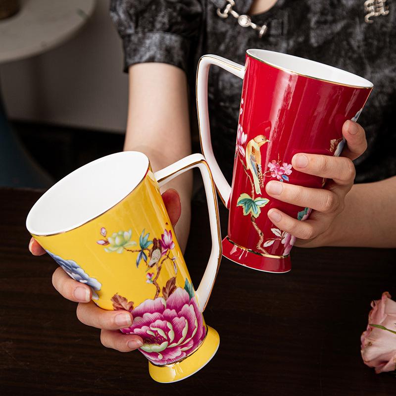 Fortschrittlicher Knochenchina Wasserbecher Große Kapazität Blumenteetasse Teetasse Kreativ Haushalts Keramik Bürobecher