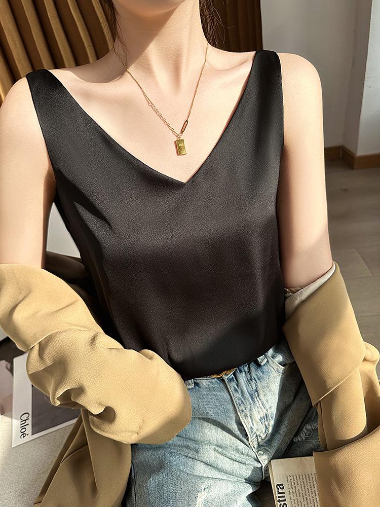 Summer V-Neck Double-Strap Imitation Silk Sleeveless Camisole