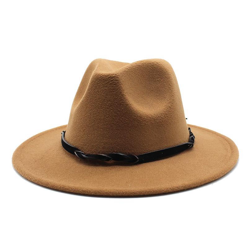Сезонная широкополая шляпа с плоским козырьком Шляпа-цилиндр Мужская и женская шерстяная джазовая шляпа Lmn172 M（56-58cm）