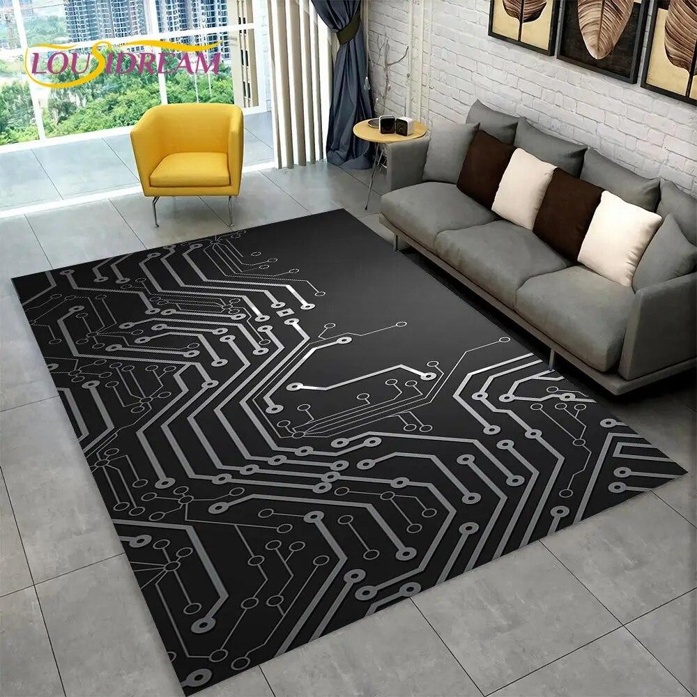 Chip Circuit Board 3D Area Rug,Carpet Rug for Home Living Room Bedroom Sofa Play Room Doormat Decor,Kid Game Non-slip Floor Mat