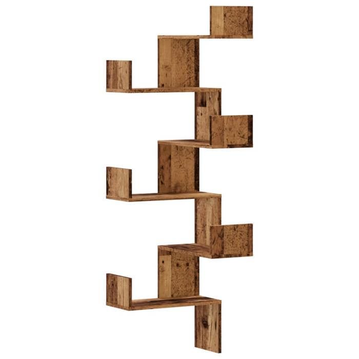 VidaXL Étagère d'angle murale vieux bois 45x45x147cm bois d'ingénierie, étagère d'angle, étagère suspendue, étagère murale 852643