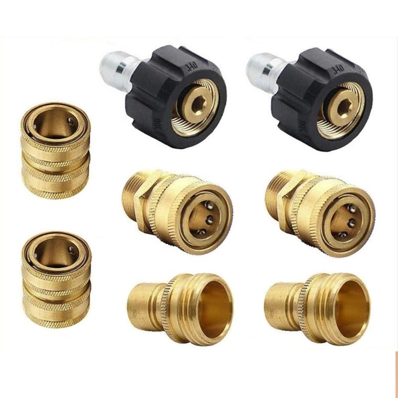 9pcs High Pressure Washer Adapter Set, M22 Metric Male Thread Quick Connector, M22 Swivel To 3/8'' Quick Connect