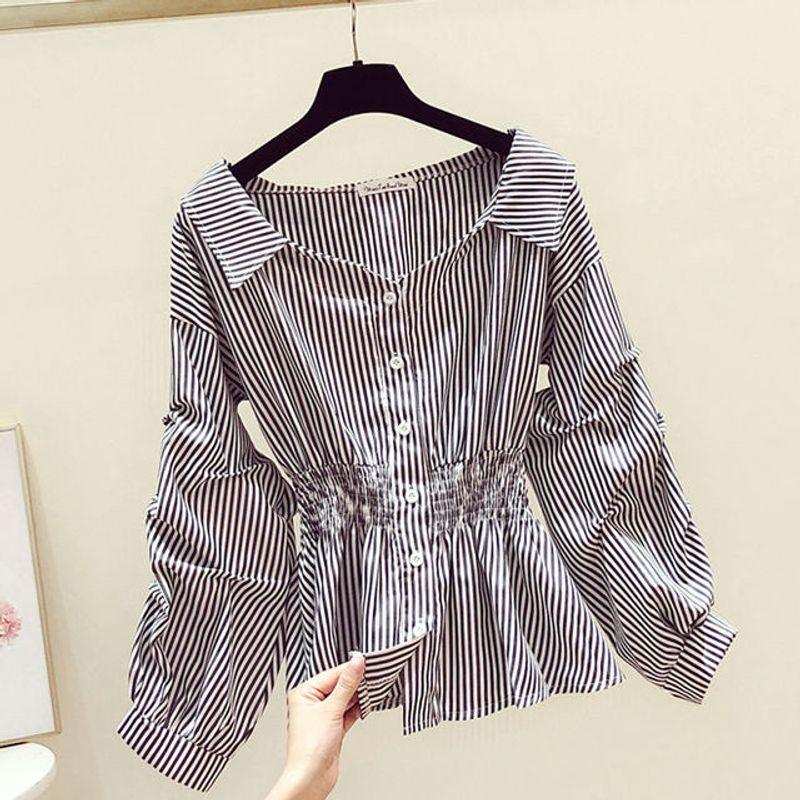 

Puff Sleeve Shirt Waist Long Sleeve Top Puff Sleeves Waist-Controlled Long Sleeves Tops black S