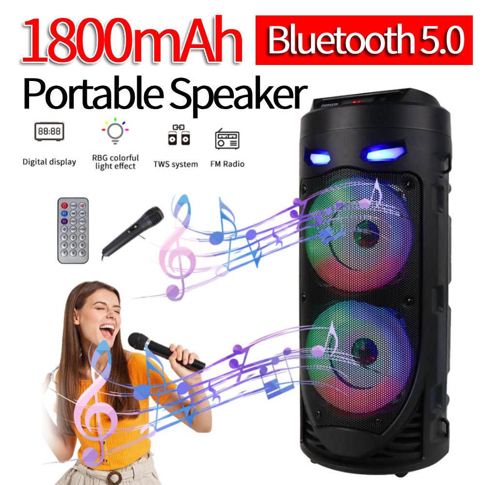 Bluetooth-Compatible Speaker Loud Boombox with Double Subwoofer Deep Bass Lights Outdoor Speaker Support USB/TF/AUX/FM/BT/MIC