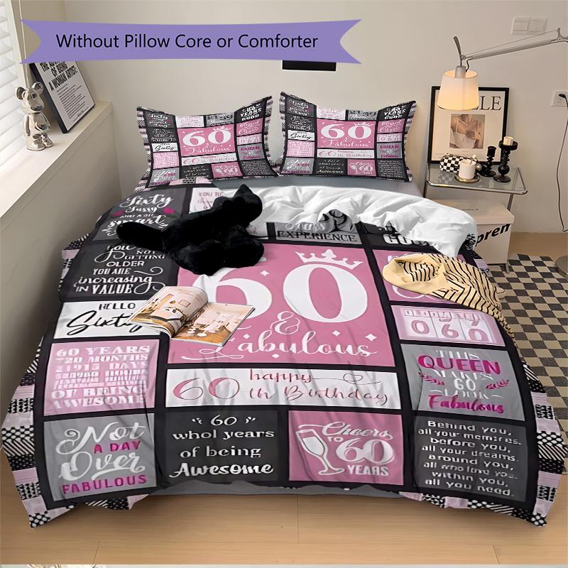 3pcs 60th Birthday Celebration Printed Bedding Set, Soft and Comfortable Quilt Cover for Bedroom, Guest Room (1 Duvet Cover + 2 Pillowcases