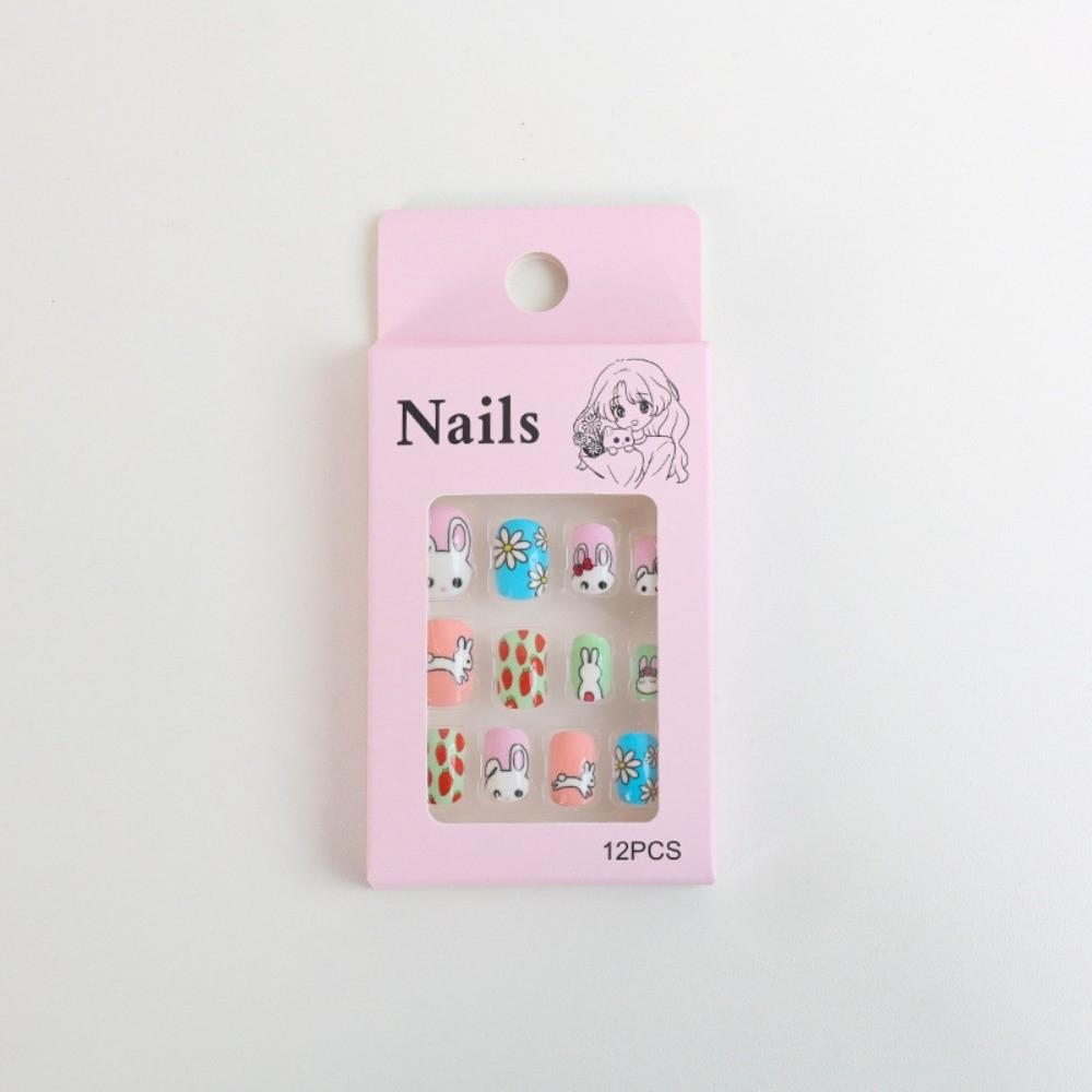 

Снежинка Снеговик Детские Мультяшные Накладные Ногти Кролик Цветок Детское Наращивание Накладных Ногтей Подарок для Девочек 12Pcs StyleC
