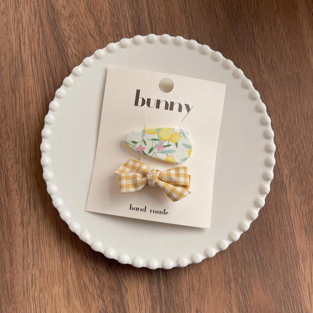 Korean Yellow Plaid Star Rabbit Embroidered Bow Hair Clip for Kids