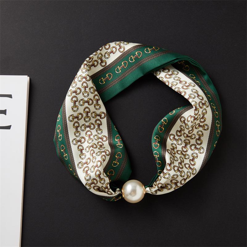 Magnetic Buckle Pearl Necklace with Silk Scarf – Fashionable, Versatile Spring/Summer Accessory for Women