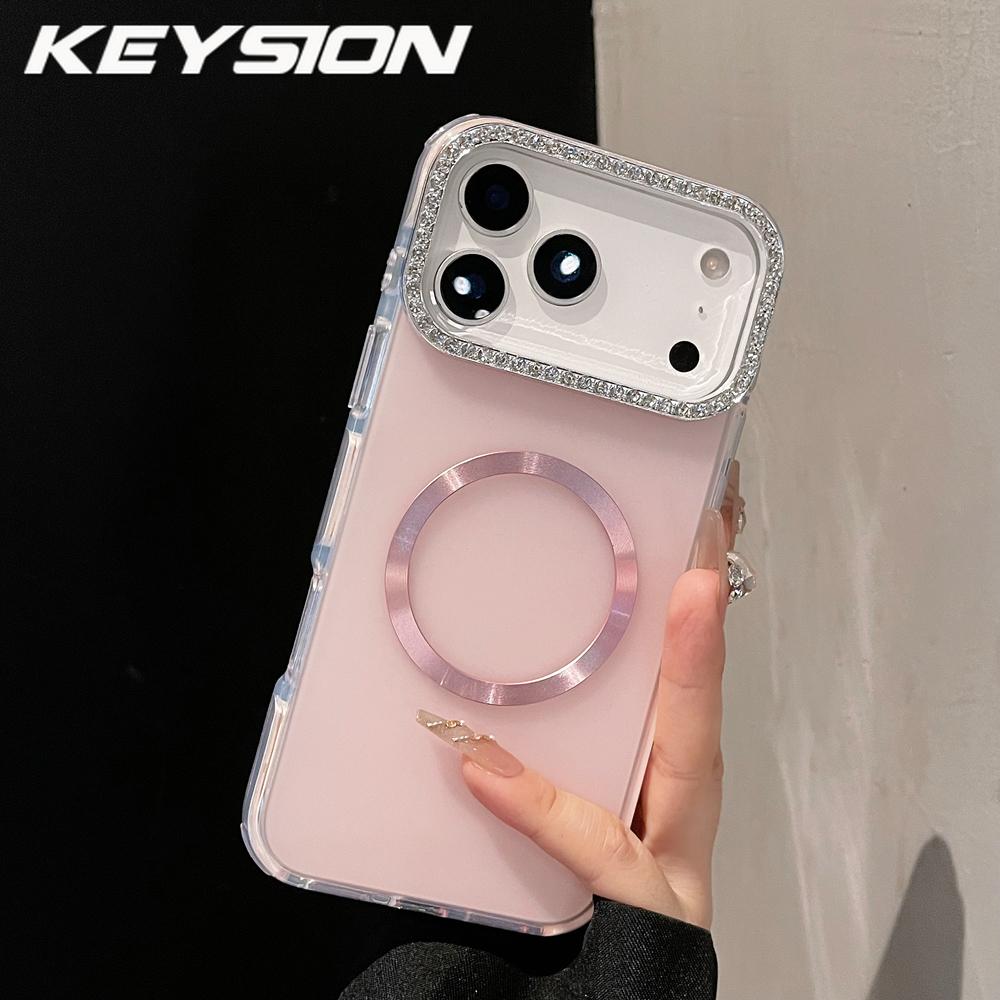 KEYSION Magnetic Jewelled Case for MagSafe for iPhone 16 17 Pro Max Air 16 Plus Transparent Matte TPU+PC Shockproof Phone Cover