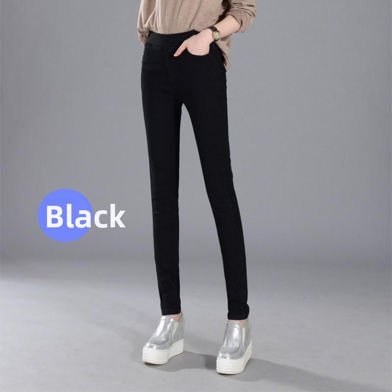 Spring and Autumn Women's Jeans Elastic Waist High Waist Pants Slim Denim Jeans Button Tight Pencil Pants