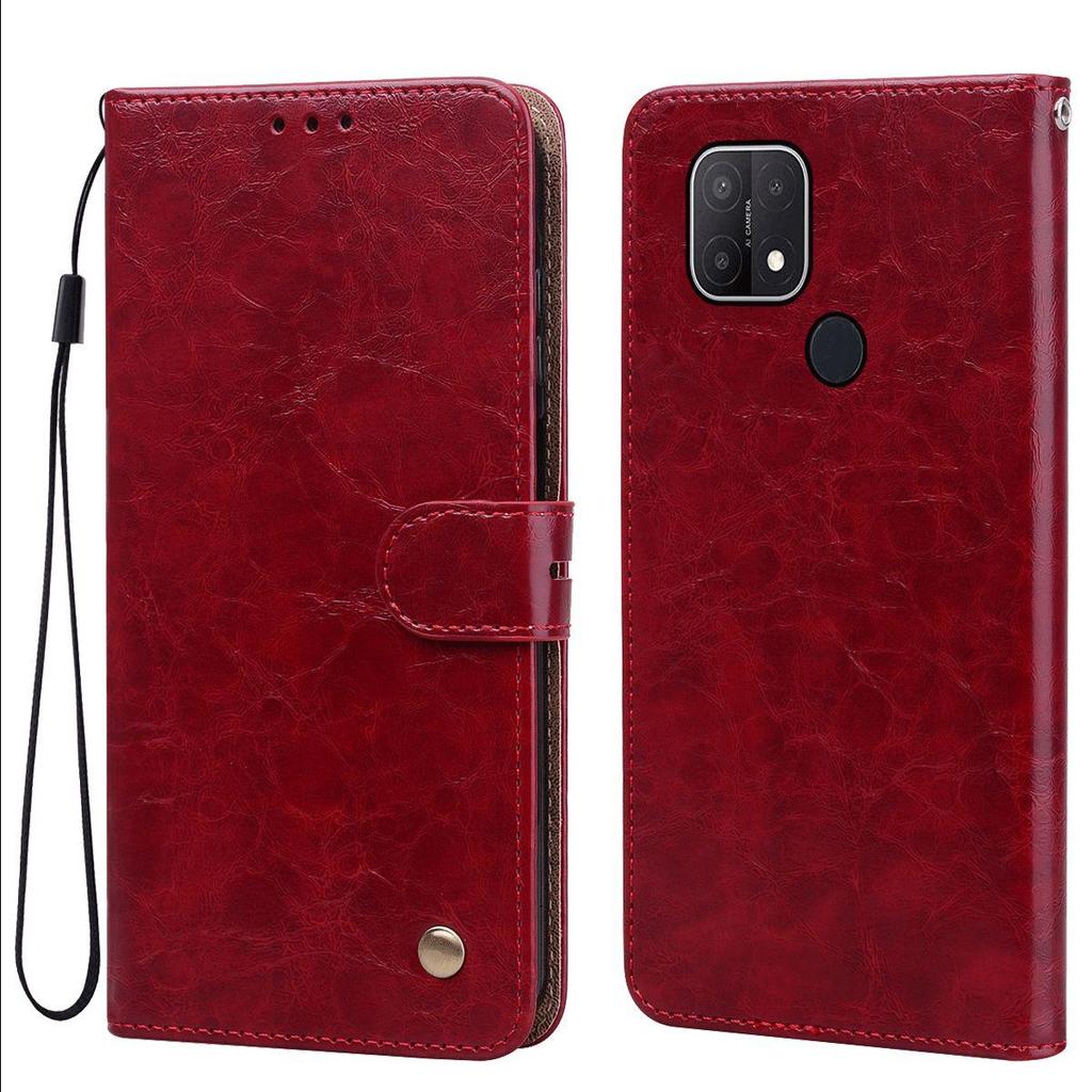 Vintage Crazy Horse Texture PU Leather Flip Wallet Phone Case for OPPO A15s,A15 Card Holder Kickstand Shockproof Protective Cover