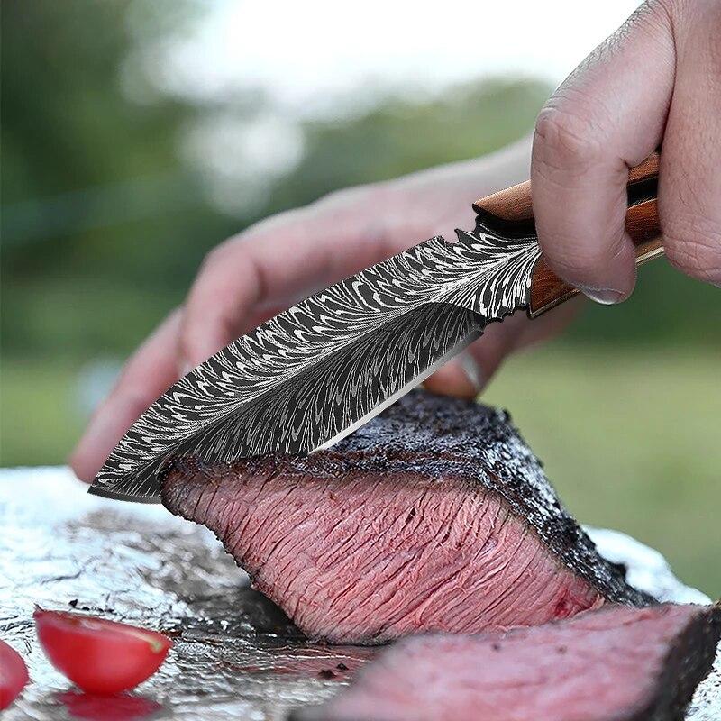 Multi Hunting Knife Feather Pattern Knife Boning Knife Fruit Knife for Protection and Knives Stainless Steel Meat Cleaver