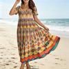 Damen Lässiges Bohème-Stil Lockere Passform Blumenprint Kurzarm V-Ausschnitt Maxikleid für den Alltag