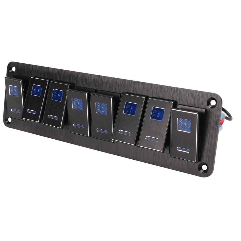 8 Gang RV Aluminum Toggle Switch Panel DC12V to 24V Waterproof Oxidized Black 20A 5PIN Blue LED