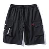 Summer Men Elastic Waistband Drawstring Shorts Multi Pockets Solid Color Straight Wide Leg Mid-rise Sport Cargo Shorts Streetwear