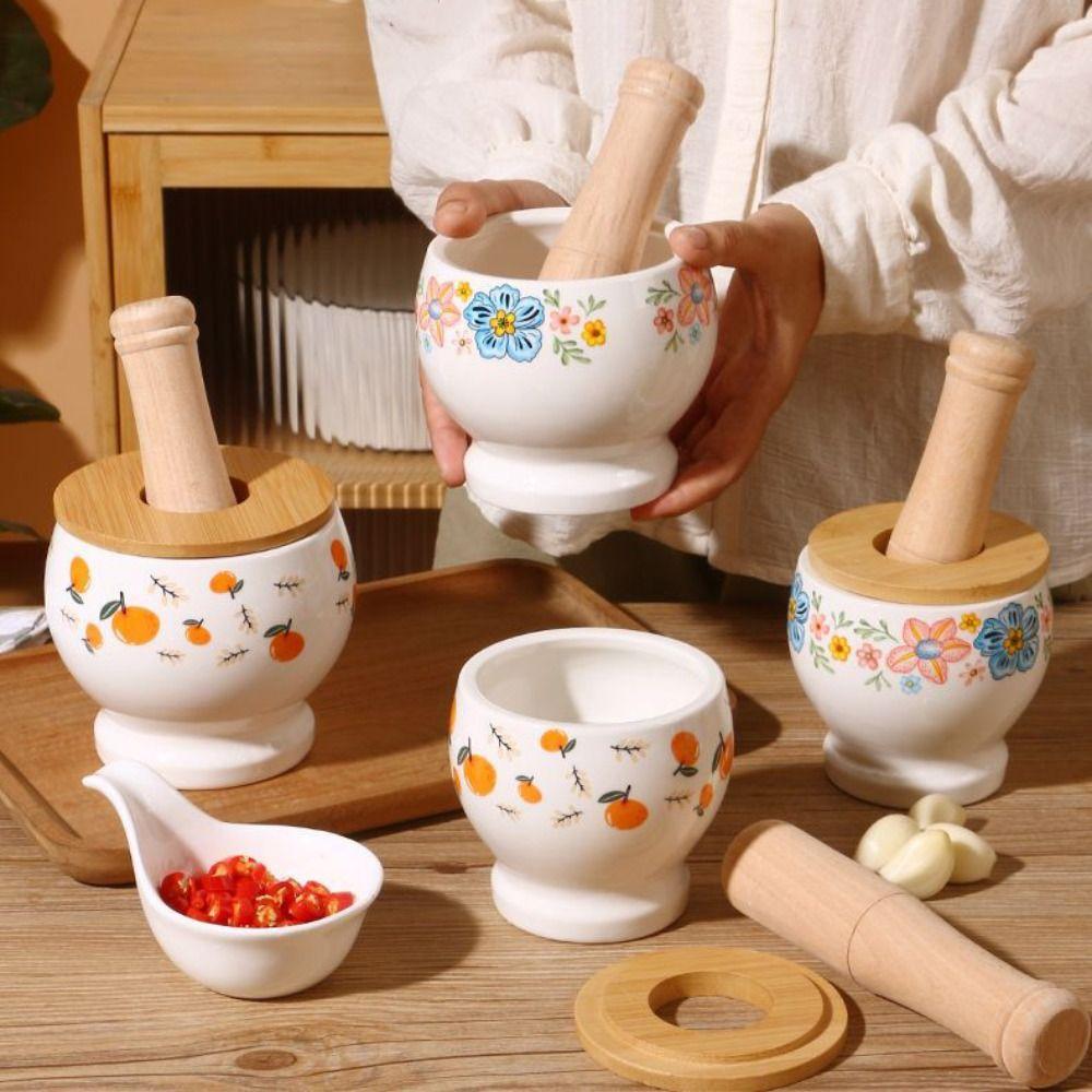 Internal Thread Ceramic Mortar Ceramic Manual Mortar Garlic Pounder Garlic Masher Household