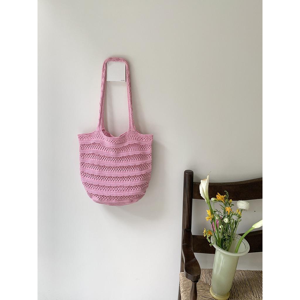 IELGY Gentle Style Woven Shoulder Tote Bag Large Capacity Lazy Commuter Hollow Bag