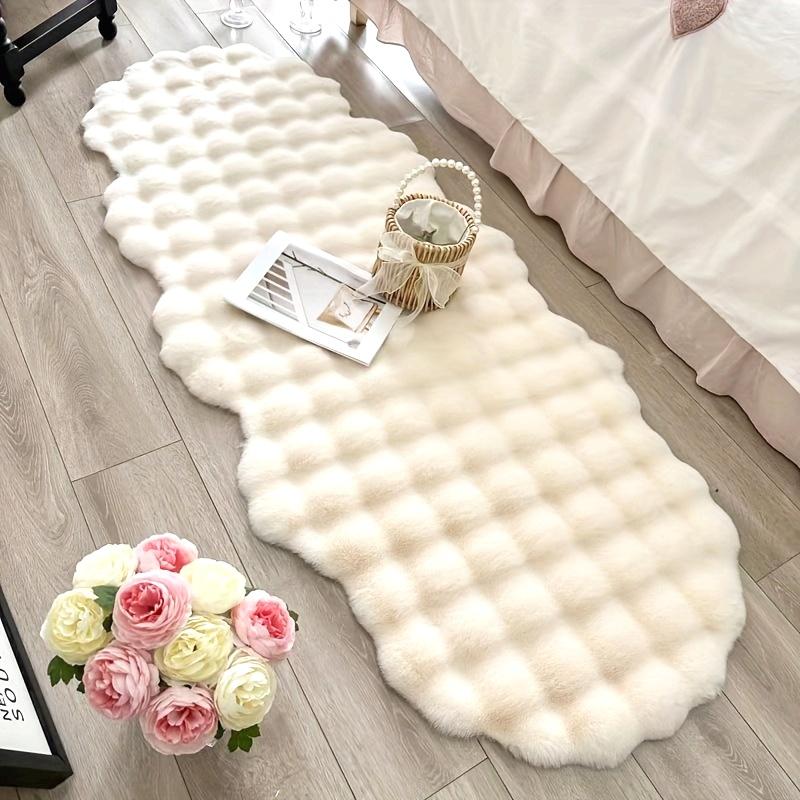 Wave Pattern Soft Faux Rabbit Fur Area Rug Non-Slip Carpet for Living Room, Bedroom, Office, and Porch Decor - Moisture Barrier Lightweight Irregular