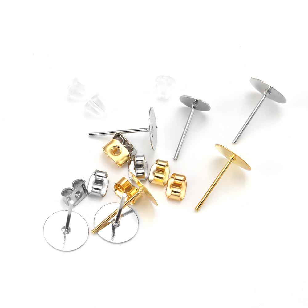1400pcs/Box Blank Post Earring Studs Base Pins Box Flat Round Tray Base Ear Back For DIY Jewelry Making Kits Earring Accessories