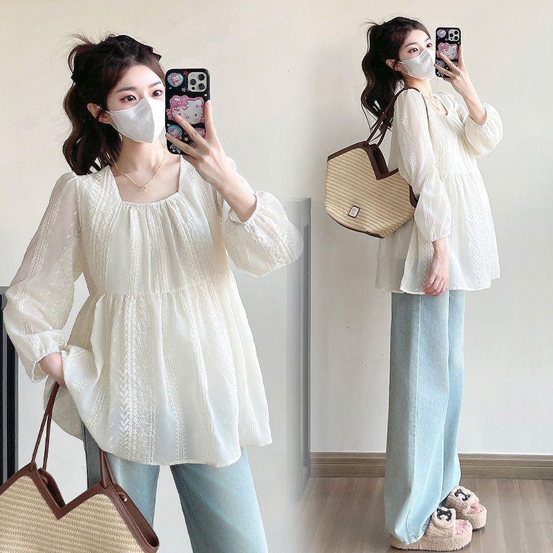 2026 Spring/Summer Fresh Loose Fit Maternity Doll Shirt - Slimming, Fashionable, and Versatile Outerwear M