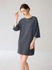 Women's Relaxed Fit Knitted Sweater with Rolled Hem, Five-Point Sleeves, and Round Neck, Made from Fine-Spun Yangzi Yarn.