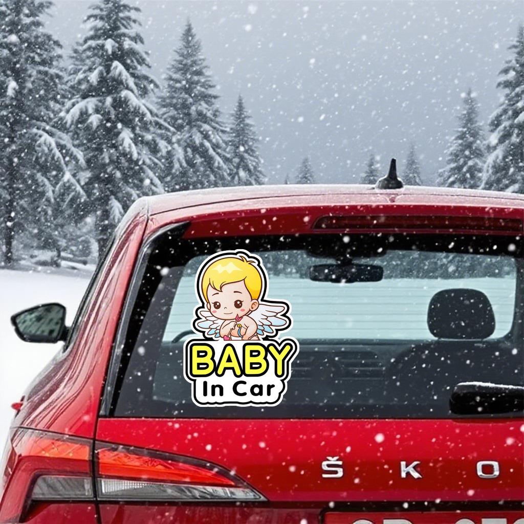 Cupid Baby In Car Sticker Cartoon Angel Design Waterproof PVC Decal Vehicle Safety Warning Sign for Car Window
