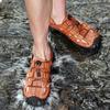 Men's 2024 Breathable Genuine Leather Summer Beach Sandals – Soft Sole, Hollow Design.