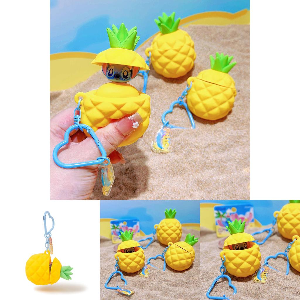 Stitched Summer Beach Series Stitch Keychain With Pineapple Silicone Charm For Travel Backpack Decor