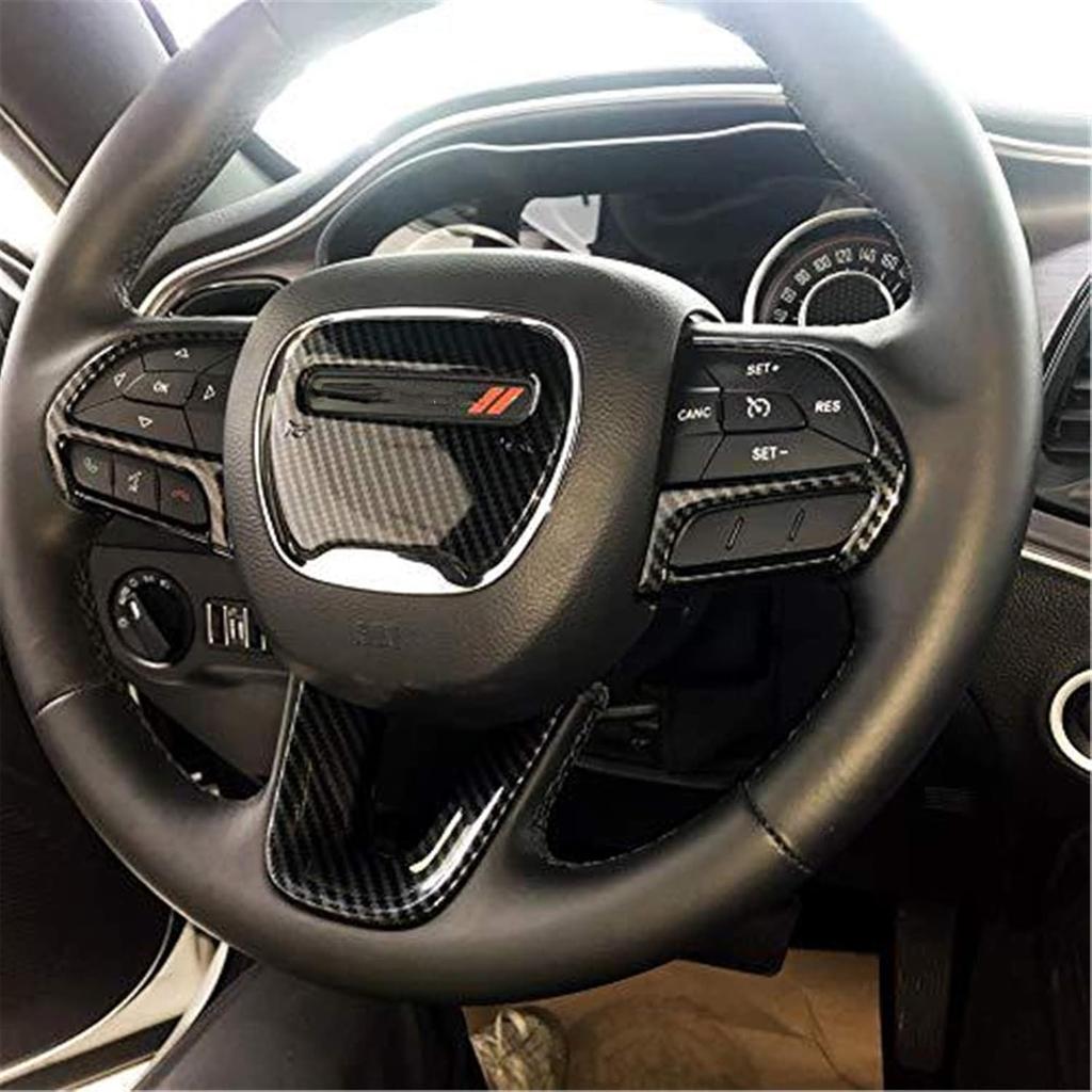 Car Steering Wheel Cover Trim Interior Decoration Accessories Carbon Fiber Look for Dodge Challenger Charger GT RT Hellcat Daytona 2015-2021
