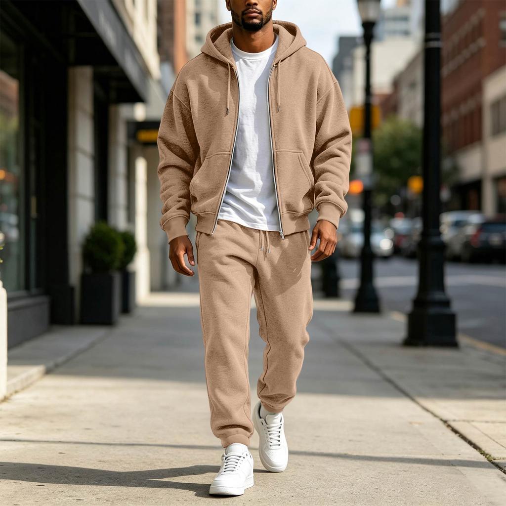 Men's Color Sweatshirt Set Casual Athletic Two Piece Outfit for Spring and Fall