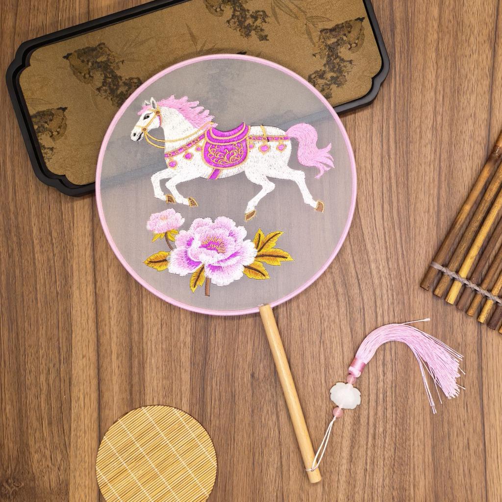 Vintage Double Sided Embroidery Flower Shape Hand Fan Chinese Palace Hanfu Floral Silk Hand Fan Craft Wedding Gift For Guests