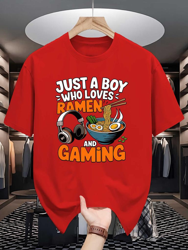 Unisexs Crew Neck Tee Just A Boy Who Loves RaUnisex And Gaming Tops For Gamer Noodle Lovers Gift Young Unisexs Summer Daily Wear Apparel